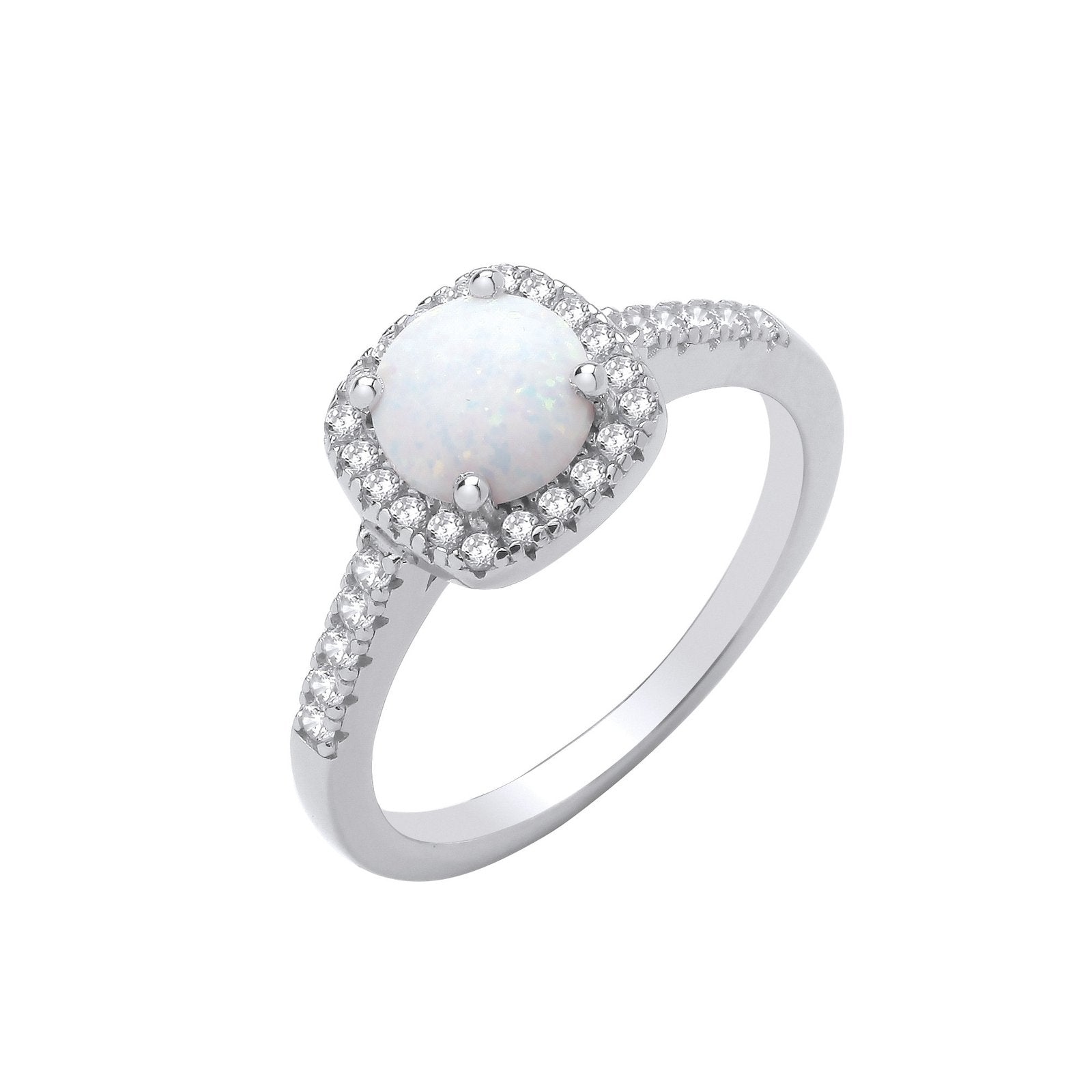 Silver Opal & Cubic Zirconia Halo Style Ring - Fine Ring - Certified Authentic - Swiss Made – Luxury Jewellery by Impe